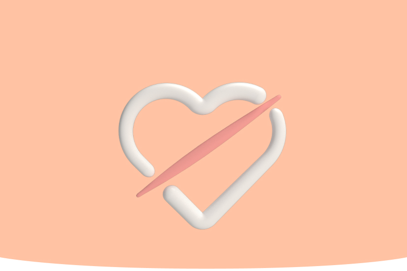 Illustration eines weißen Herzens mit einem diagonalen rosa Streifen, das eine Kaiserschnittnarbe symbolisiert, auf einem hellrosa Hintergrund